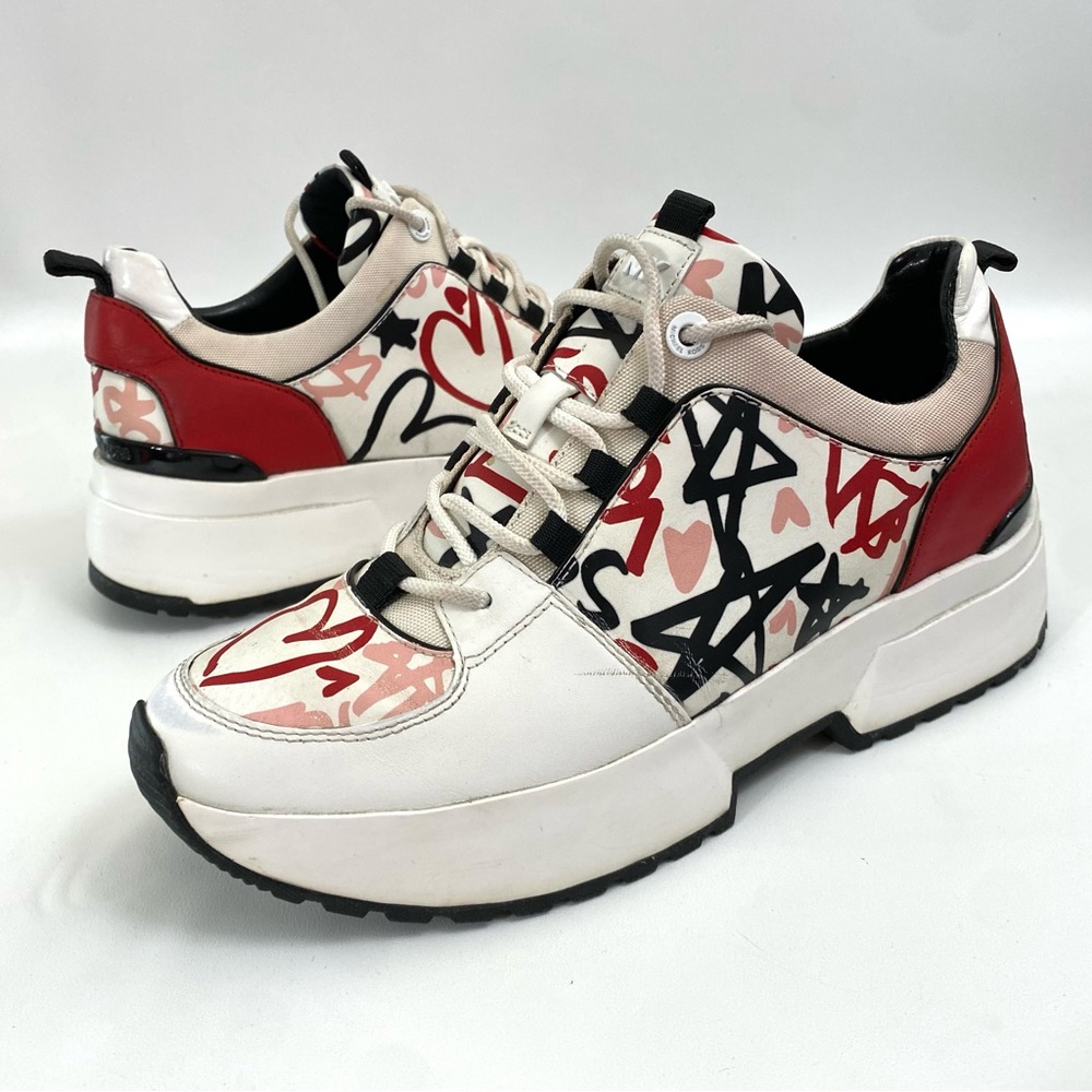Michael Kors Womens White Leather Graffiti Low Top Chunky Sneakers 8.5 M Lace Up